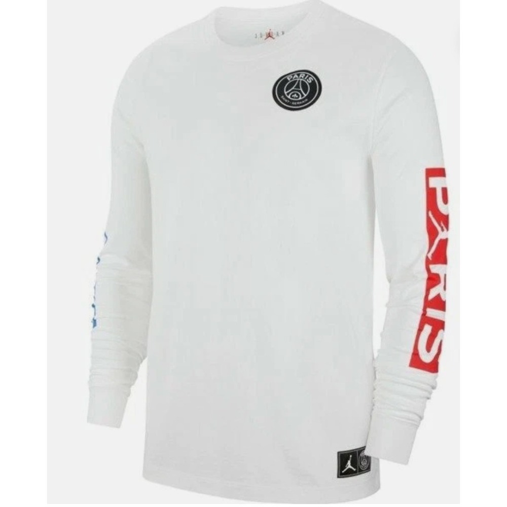 Jordan x PSG Paris Saint-Germain Long Sleeve T-Shirt White Red Mens Large